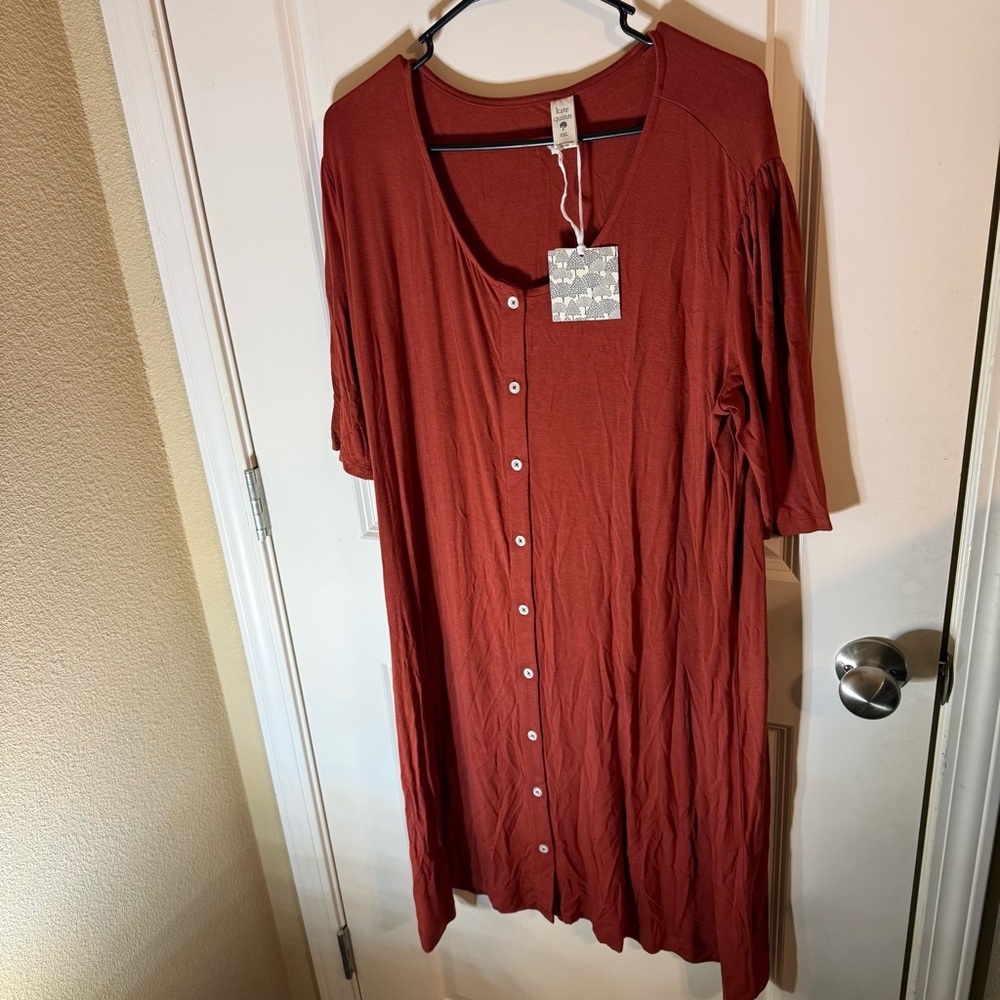 NWT Kate Quinn Rust Bamboo Blend Button Front Dress XXL Soft Stretch Midi